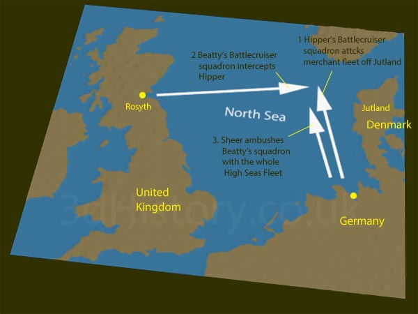 Admiral Sheer intended to use his battlecruisers as bait to draw Admiral Beatty out into the North Sea where he coul dambush him with the whole High Seas Fleet