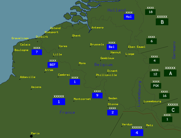 The French and German Armies positioned themselves on either side of the Low Countries in May 1940